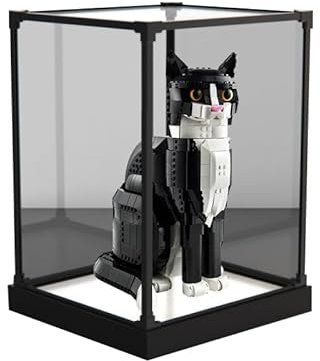 Acryl-Vitrine für Le-go 21349, kompatibel mit Smoking-Katze, transparente Displaybox, Geschenk (nur Vitrine, ohne Modell) (schwarze Unterseite)