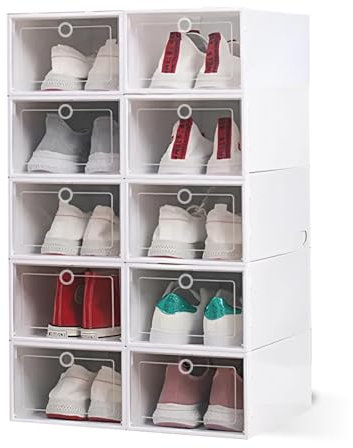 WOWZILLA Clear Plastic Shoe Box Set – Stackable and Durable Storage Solution for Shoes and More – 10 Boxes