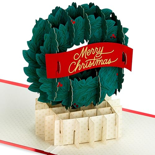 Hallmark julkort, festlig kransdesign, 3D och pop up-kort, julönskningar, grön, röd