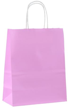Papiertüten Mit Griffen 10 Stücke Reine Farbe Kraft Papier Geschenk Taschen Tragetaschen Kinder Handwerk DIY Liefert Papiertragetaschen(Pink,15x21x8cm)