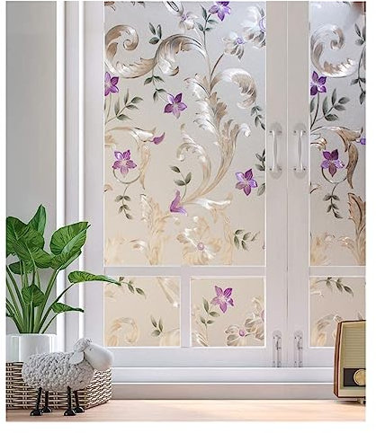 Fensterfolie Selbsthaftend Dekorative Fensterfolie, Sichtschutz-Türfolie, statisch haftende Selbstklebende Glasfolie, Buntglas-Anti-UV-Fensteraufkleber Fensterfolie Blickdicht Selbsthaftend(45x100cm)