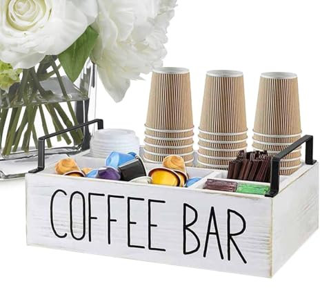 Organizzatore per bancone caffè - Organizzatore per stazione caffè, porta cialde caffè in legno, barattolo di caffè | Organizzatore di spezie per bar, stazione di caffè bianco di grande capacità per t