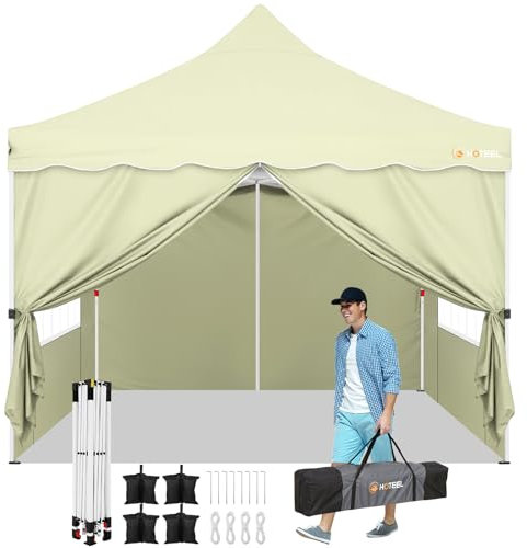 COBIZI Pabellón de Jardín Cenador Plegable 3x3 m Gazebo Impermeable Pop-Up Garden Pavilion con Paredes Laterales, Caqui