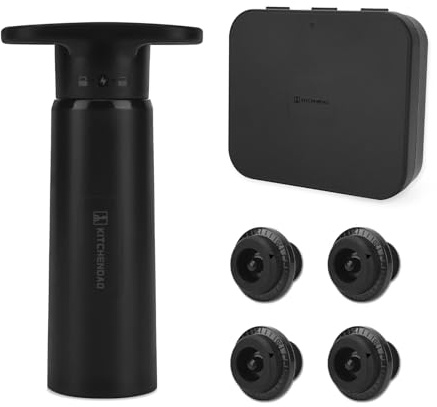 KITCHENDAO Wine Saver Pump with Sound Indicator, 4 Vacuum Wine Stoppers and Storage Box, Reusable Wine Stoppers Preserver to Keep Wine Fresh - Designed with U.S. Patent