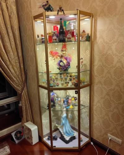YFWOKSL Vitrine, Glasvitrinen, Eckvitrine für das Wohnzimmer mit Beleuchtung, abschließbare Vitrinen aus gehärtetem Glas für Figuren/Trophäen/Kuriositäten, Zusammenbau erforderlich (180 cm x 40 cm x