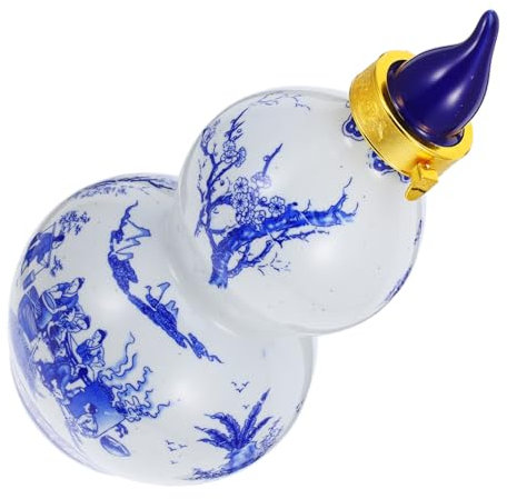 VOSAREA Antique Ceramic Gourd Shape Wine Bottle Porcelain Serving Jug for Baijiu Soju Chinese Rice Wine