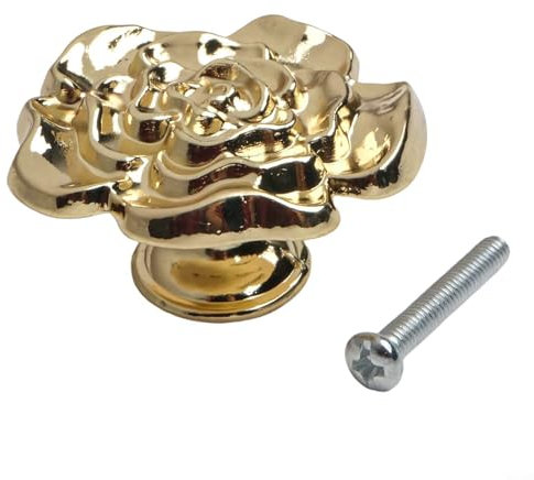 HEBEOT Zinklegierung Schubladenknauf Rosen-Design Rosen Blumen Knopf Schubladenknöpfe Knäufe für Kinderschränke und Möbelgriffe (Gold)