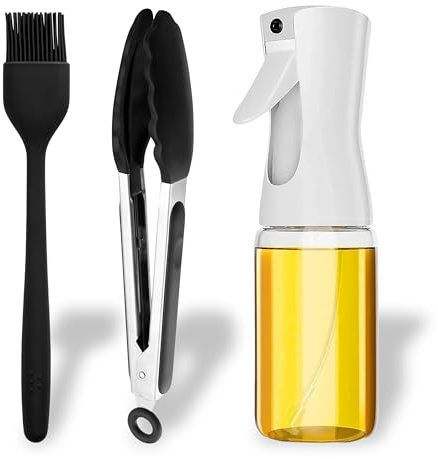 Amazul Dosificador de aceite en spray, vaporizador de aceite, sirve tanto para cocina como para freidora de aire, incluye pinzas y brocha de silicona.