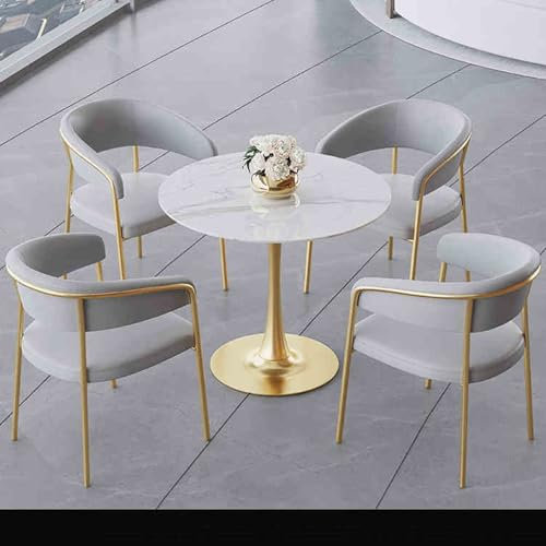 Marmor-Tisch-Set mit 5 Rückenlehnenstühlen, ideal für Zuhause, Büro, Esszimmer, Wohnzimmer, Braun und Grau