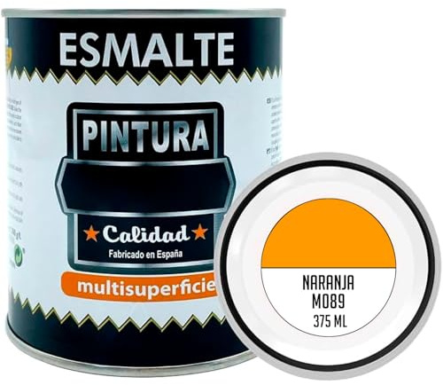 AC - Bote de Pintura Esmalte - Fabricado en España - Ideal para Cualquier Superficie, Madera, Plástico, Cristal o Cemento - Capacidad de 375 ML - Naranja (M089)