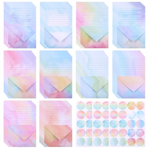 JIANTA 160 Pieces Writing Stationery Paper and Envelope Set, 50 A5 Lined Letter Papers with 50 A6 Envelopes, 10 Patterns Papers with Envelopes Writing Set for Invitation Cards, Congratulations Card