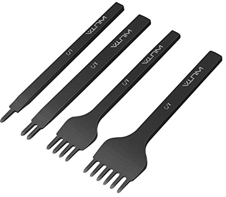 WUTA Perforatrice per cuoio, Strumento perforatore a scalpello per cuoio nero, Punzone in acciaio al carbonio Diamond per fai da te e artigianato (5mm 1+2+4+6)