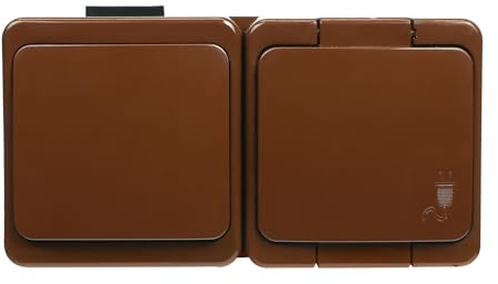 IP44 Aufputz Steckdose Schuko 1-fach, 2-fach, 3-fach, Ein/Ausschalter Serienschalter Wechselschalter Taster Kreuzschalter Feuchtraum Braun (Steckdose 1-fach+Ein/Ausschalter)