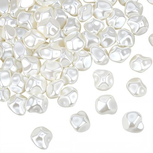 PONABEADIY 1 scatola Da 100 pezzi di Perle Barocche Finte In Plastica Bianco Crema con Fori, Distanziali Artificiali Irregolari, Perle Estive Sciolte, per La Creazione di Gioielli, Braccialetti, Forni