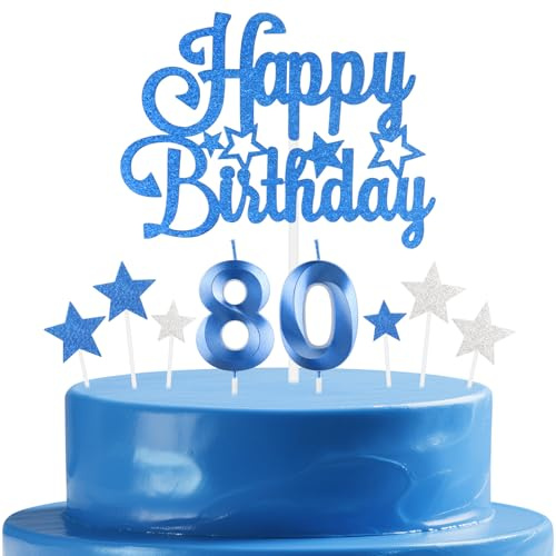 mciskin Royal Blue Birthday Candles Set,Women Men 80th Birthday Decorations,Number 80 Candle for Cake,Royal Blue Candles Cake Toppers with Star for Women Men Birthday Party Anniversary Decorations