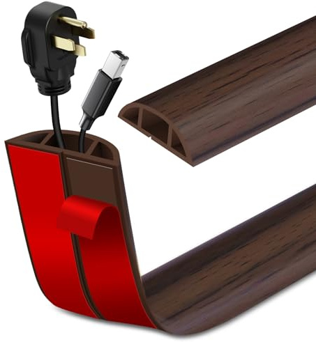 Canalina passacavi adesiva canalina cavi in PVC flessibile passacavo a pavimento copertura cavi a pavimento per ufficio casa magazzino (1m×2cm, Venatura del legno marrone scuro)