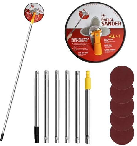 NICEWAT Pole Sander for Drywall, 9In Dry Wall Sander with Extension Pole, 360° Rotation Radial Sander with 5 pcs Sanding Sheets, Drywall Pole Sander for Painted Walls and Ceilings