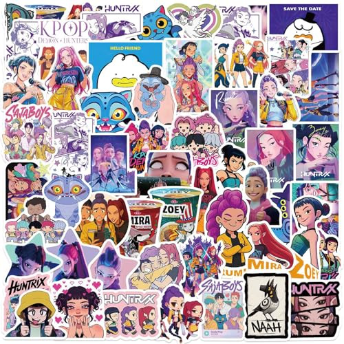 60 PCS Kpop Stickers, Vinyl Waterproof Cute Stickers for Kids Adult, Reusable Kawaii Anime Stickers for Water Bottle Journals, Laptops, Skateboards, Kpop Gifts for Teens Girls Boys (Colour A)