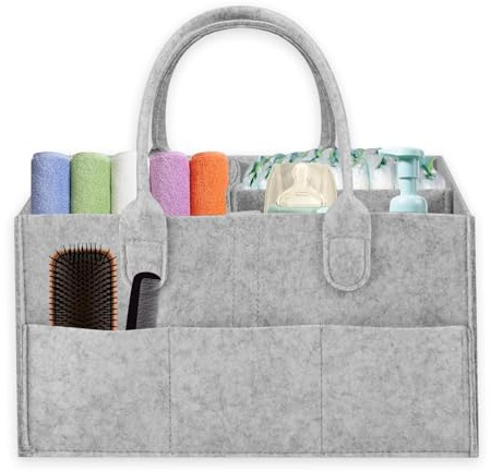 LIUZHUJ Organizador Pañales, Cesta Bebe con Compartimentos, Plegable Cesta Cambiador Bebe, Gris Claro Organizador de Carrito de Pañales, para Guardar Pañale, Toallitas Húmedas y Biberones