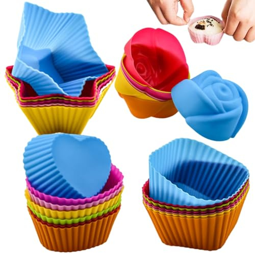 24 pirottini in silicone per cupcake, stampi per muffin in silicone antiaderenti resistenti al calore 4 forme, stampi da forno riutilizzabili per cupcake e muffin