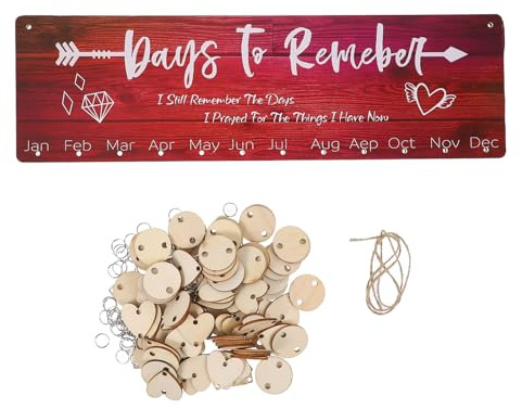 WRITWAA Calendario de Cumpleaños Colgante de Madera 40x12 Cm, Tablero DIY Rodajas de Madera, Recordatorio Familiar para Pared, Decoración para Fiestas y Hogar