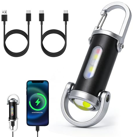 Porte-clés portable rechargeable et lumineux - 1200 lm - Mini porte-clés super lumineux avec batterie externe pour l'extérieur - Mini lampe de poche LED super lumineuse - Lampe de poche étanche