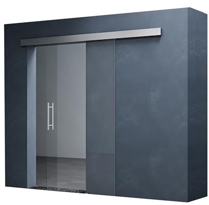 Mai & Mai Glasschiebetür komplettset softclose 77,5x205cm Klarglas | Zimmertür, Griffart: Stangengriff, 15 mm Wandabstand, inkl. Softclose-Automatik, 8mm ESG-Sicherheitsglas Amalfi
