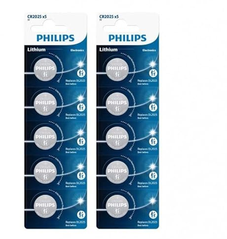 PHILIPS CR2025 Lot de 10 Piles AU Lithium 3V