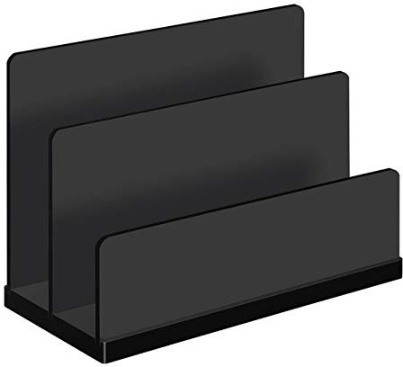 Wedo 633001 Briefständer Black Office Acrylglas, 2 Fächer Gummifüße, 15 x 6, 8 x 10, 7 cm, im Geschenkkarton, Schwarz