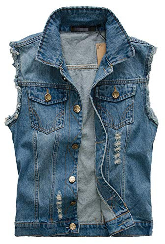 AnyuA Herren Casual Jacke, Ärmellose, Denim Weste Top, Vintage Jeans-Jacke Slim-Fit Blau M