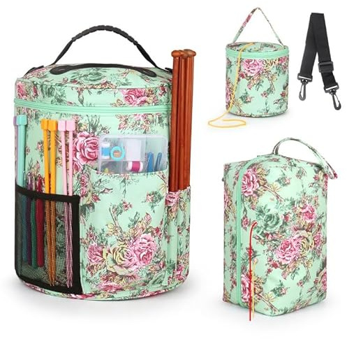 Katech Grüne Wollaufbewahrungstasche, Häkeltasche, Strickset, Aufbewahrungstasche für Projekttransport, Häkelset, Aufbewahrungstasche mit verstellbarem Gürtel