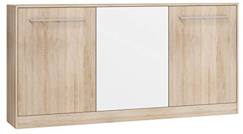 BIM Furniture Väggsäng, horisontell skåpsäng, Roger 90 x 200 cm, väggfällsäng, skåpfällbar säng, skåp med integrerad fällsäng, funktionell säng (Sonoma-ek/vit, utan ytterligare hyllor)