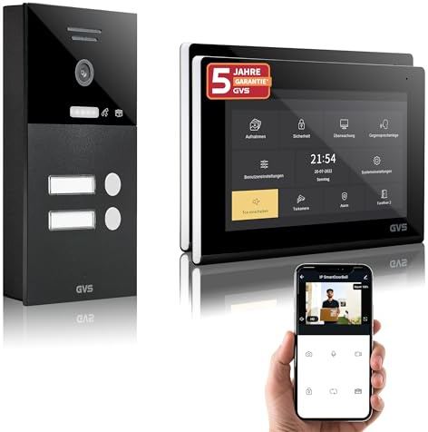 GVS Video Türsprechanlage 2-Familienhaus - 2X 7 Zoll Monitor | Smarte Video Türklingel mit Kamera und Monitor - Gegensprechanlage mit Türöffner (AVS1288A)
