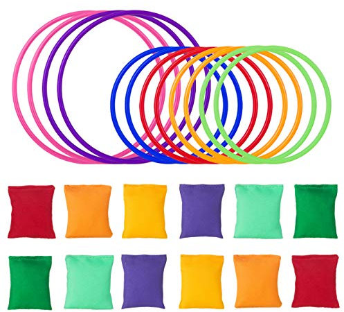 LIHAO 24 Stück Party Wurfspiele Bohnensäckchen Ringen Spiel Sitzsack Werfen Bunt für Kinder Erwachsenen