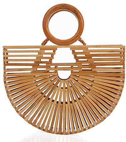 RULER TRUTH Women's Top Handle Bamboo Handbag Summer Beach Tote Bag, Natural Bamboo Handmade Purse, Natural, S