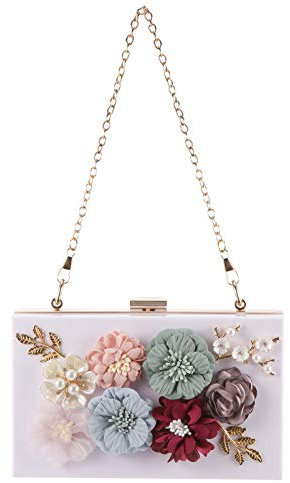 Amosfun 90er Jahre Abschlussball Party Handtasche 1Pc Abendtasche Hochzeitstasche Dame Handytasche Blumen Clutch Tasche 3D Blumen Abendtasche Geldb?rse Mit Kettenriemen
