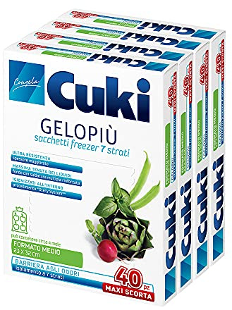 Cuki Gelopiù Sacchetti Freezer 7 Strati Maxi Scorta Medi - 23 X 32 Cm - 2,5 L - 4 Confezioni Da 40 Pezzi - 630 g