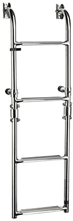 FZYE 4 Steps Foldable Boat Ladders, Stainless Steel Stern Mount Pontoon Pool Boat Ladders with Rubber Steps, for Stern Upper/under Platform Mount