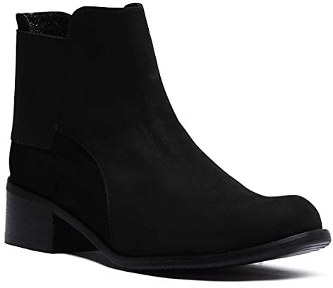 JUSTINREESS Orchid Women's Nubuck Leather Ankle Boot With Elasticated Back And Low Block Heel (Black, 3 UK)