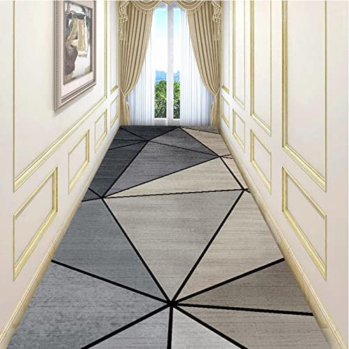 LHYZF Coureur de Couloir géométrique,Long Chemin étroit Tapis radapeulage Lavable Tapis antidérapant Tapis de Cuisine Tapis de Sol de Cuisine -1m/1.5m/2m/2.5m/3m/3.5m/4m/4.5m/5m/5.5m/6m,Gris/Noir