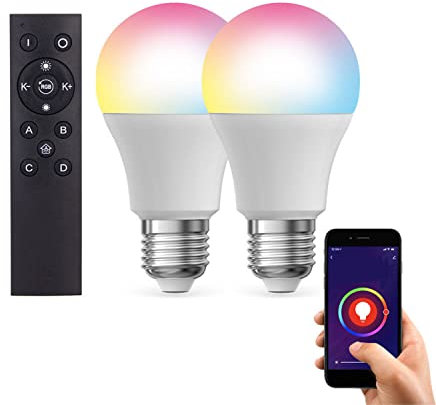 KOZII, Pack de 2 Ampoules LED Connectées A60 E27, RVB avec Télécommande, Économie d'Énergie, Compatible avec Alexa et Google Home, Idéal pour Maison Intelligente.