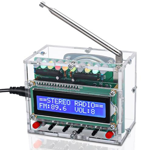 ICSTATION Kit Radio FM pour projets de Soudure avec lumières Clignotantes LED FM 87-108 MHz Kit de Pratique de Soudure Kit de Radio LCD1602 pour Apprentissage enseignement STEM éducation Cadeau de