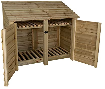 Arbor Garden Solutions Wooden Log Store 4Ft With Doors (W-146cm, H-126cm, D-88cm), natural finish (With kindling shelf)