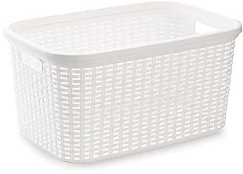 TIENDA EURASIA - Cesta de Ropa, Cesto de Plástico Simulando Mimbres (Blanco), 35 Litros, 53 x 36 x 26 cm