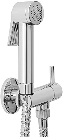 Inbagno Set Bidet Cromato Completo di doccetta igienica, Supporto con Presa Acqua e Rubinetto Arresto (ABS Cromo Stile Moderno)
