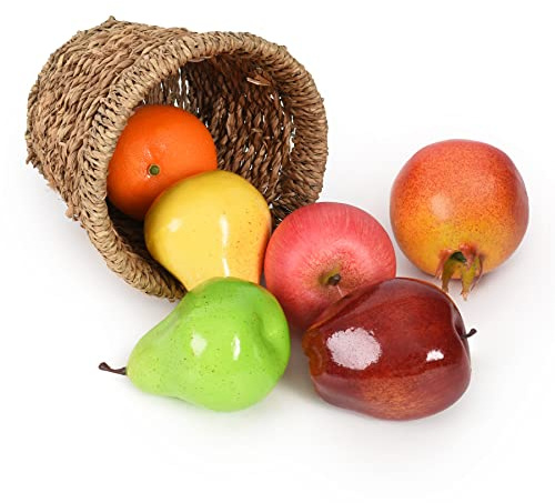 Luckforest Artificial Fruits Pack, Fake Fruits for Home Decor Simulation Fruit Set, Faux Fruits Modle Set for Home Kitchen Table Decor Photography Props, Mix Fruits 6Pcs/Set