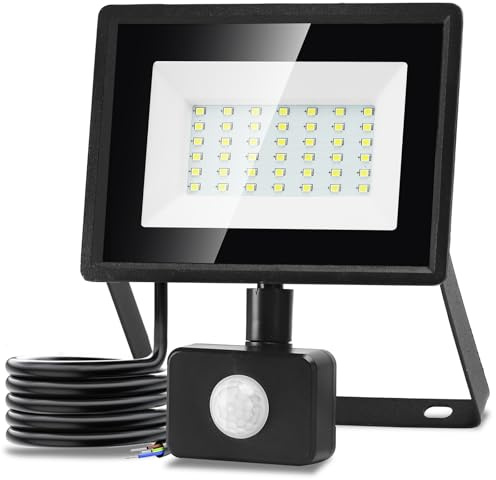 Aigostar Faretto Led da Esterno con Sensore di Movimento,30W 2510LM Faro LED Esterno,Bianco Freddo 6500K,IP65 Impermeabile Faretti LED per Giardino, Cortile,Patio,Garage