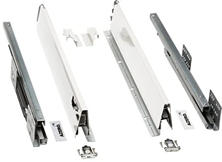 Cajón de cocina AZERODESIGN altura 84mm guías de freno de extracción total, rieles de hasta 50 kg de peso, color en blanco laterales regulables, para cocinas,cajoneras, armarios (400MM)
