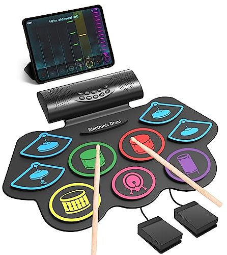 OYAYO Schlagzeug Elektronisch, 9 Pads Faltbares Elektronisches Schlagzeug mit Drumsticks, Tragrbares Elektrische Drum Set mit Bluetooth für Kinder, Anfänger Geburtstag und Geschenk