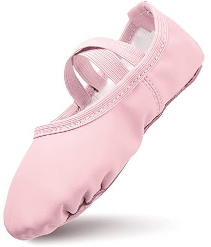 Ballettschuhe Mädchen Ballettschläppchen aus Leder Verdicktem Baumwollfutter Balettschlappen Vollledersohle Tanzschuhe Kinder Vorgenähte Riemen Ballettschuhe Ballet Shoes Rosa 30